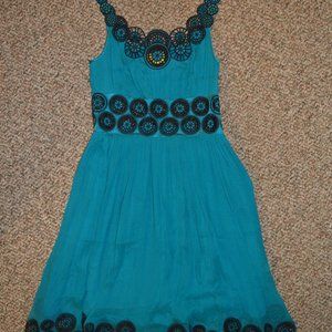 Size 6 black & turquoise Catherine Malandrino sheer summer dress